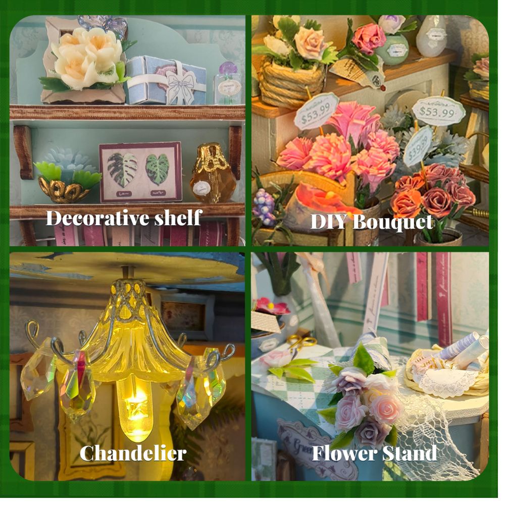 Floral Dream miniature flower boutique with lace details and pastel bouquets
