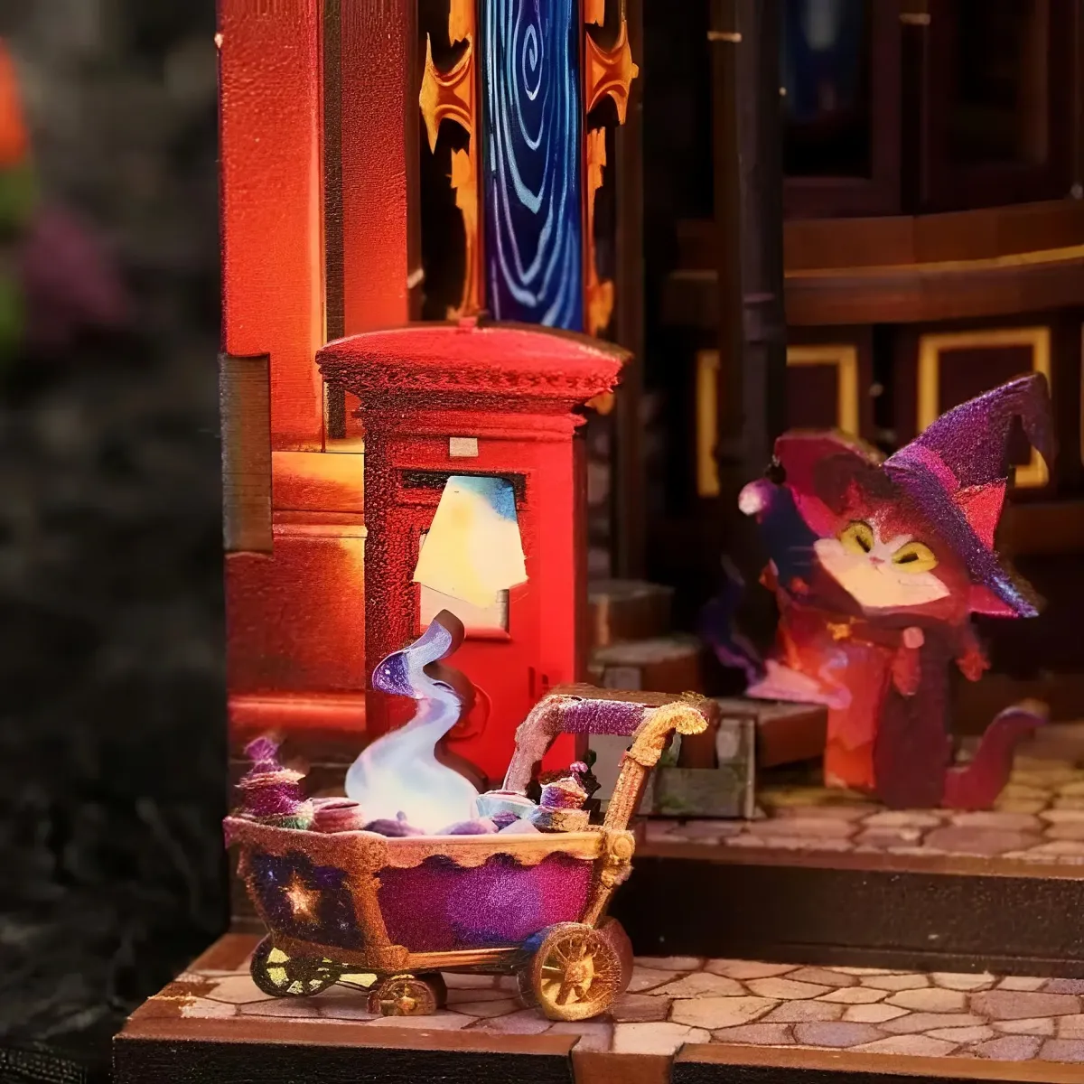Accessoires de scène : Silhouette de chat magicien peinte en calques