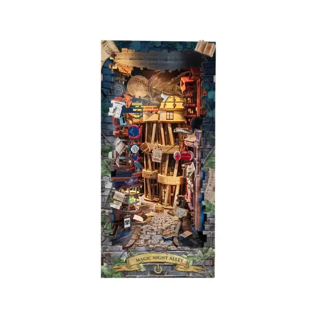 Bouwdetails van Doe-het-zelf boekenhoekset voor Magic Night Alley