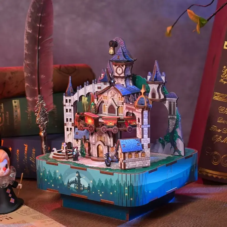 Magic Castle DIY Mechanical Music Box with Maglev Train