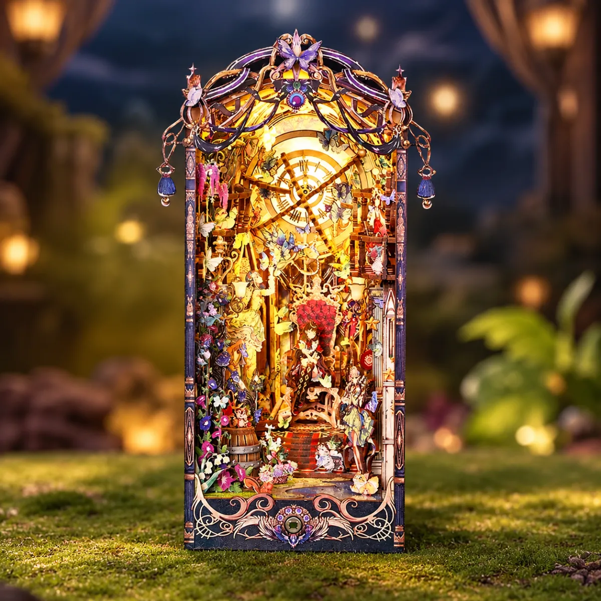 Fairytale Houses DIY Book Nook Kit with lights on