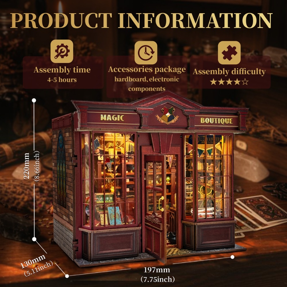 Approximately (220mm) (height) x (130mm) (depth) x (197mm) (width). Assembly: Features an estimated 4-5 hour assembly time with a difficulty rating of 4 out of 5 stars.