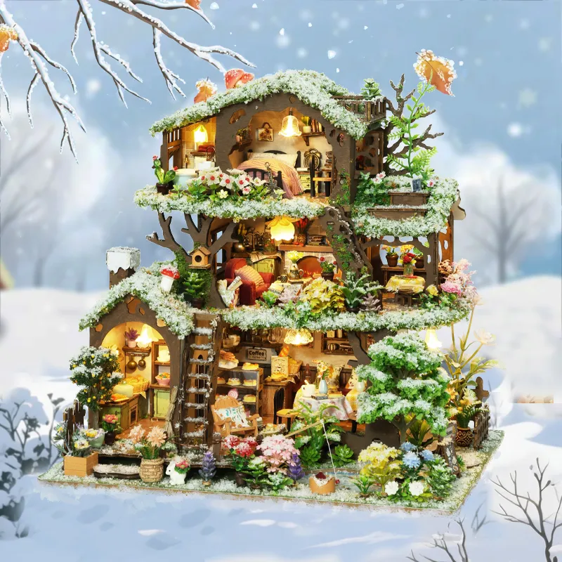 Time Treehouse DIY Mini House Kit l DIY Miniature Kit (Snowy Scene Edition)