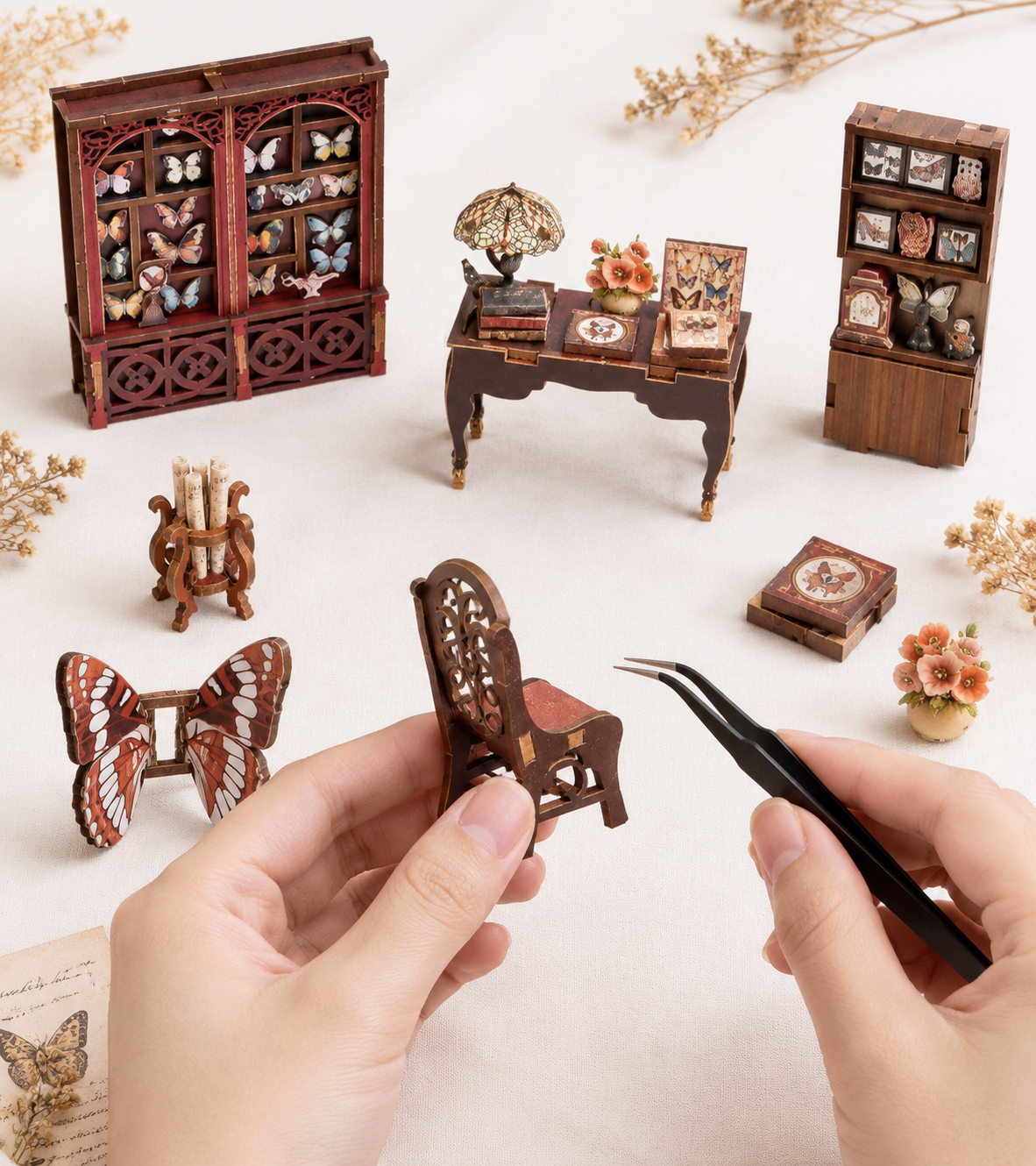 Butterfly Collection Room DIY Book Nook Kit build detail