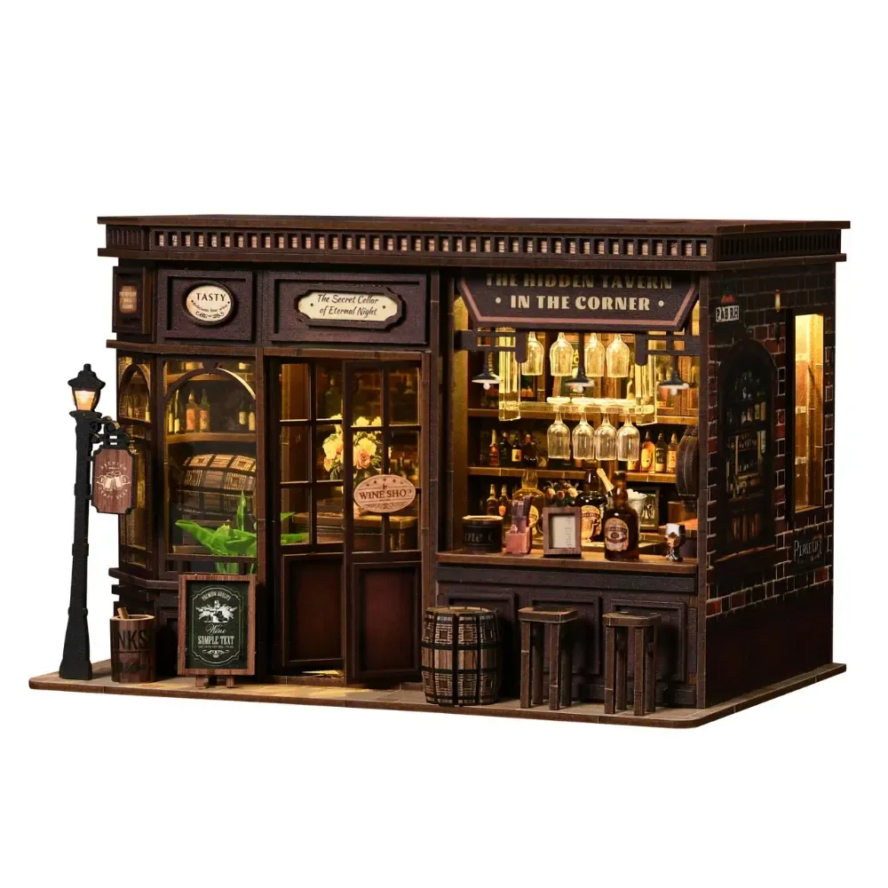 Bouwdetails van Miniatuurhuisje bouwpakket voor Corner Tavern | Doe-het-zelf miniatuur bouwpakket