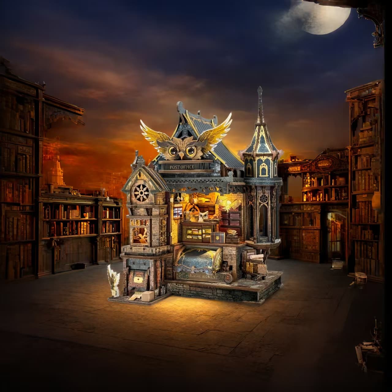 Owl Post Office DIY Miniature Kit –  Light-Up Miniature Diorama with Sound