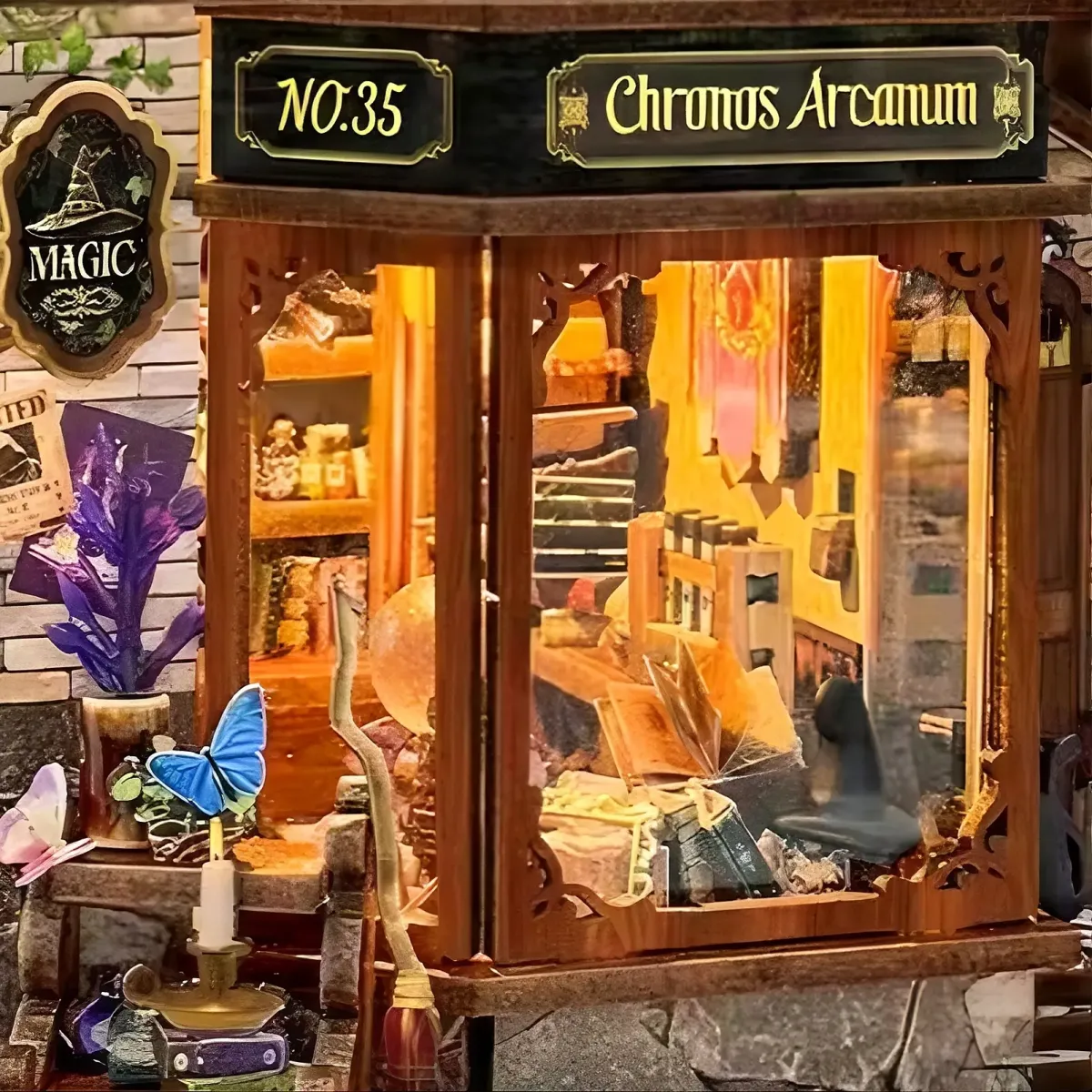 Carved Solid Wood Illuminated Display Window