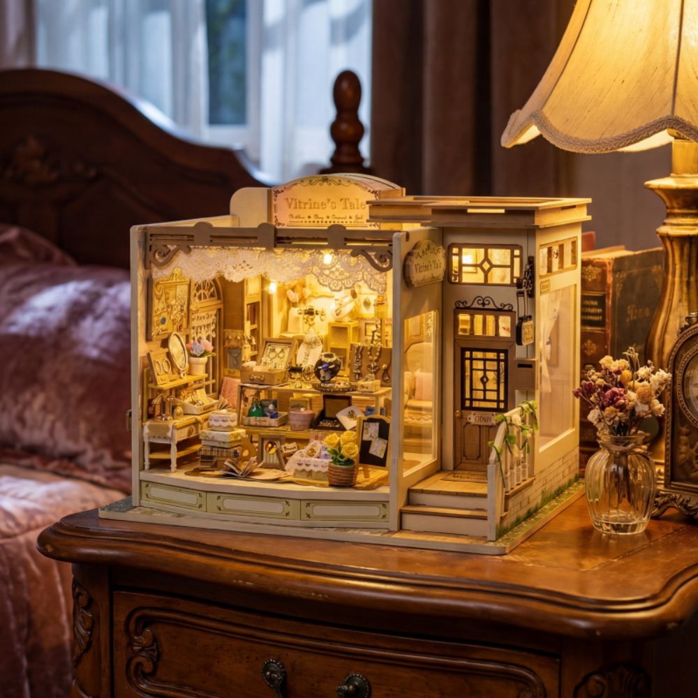 The kit is a handcrafted model that requires assembly and is intended for decoration or as a gift. The kit includes materials, tools, LED lights, and illustration manuals. 