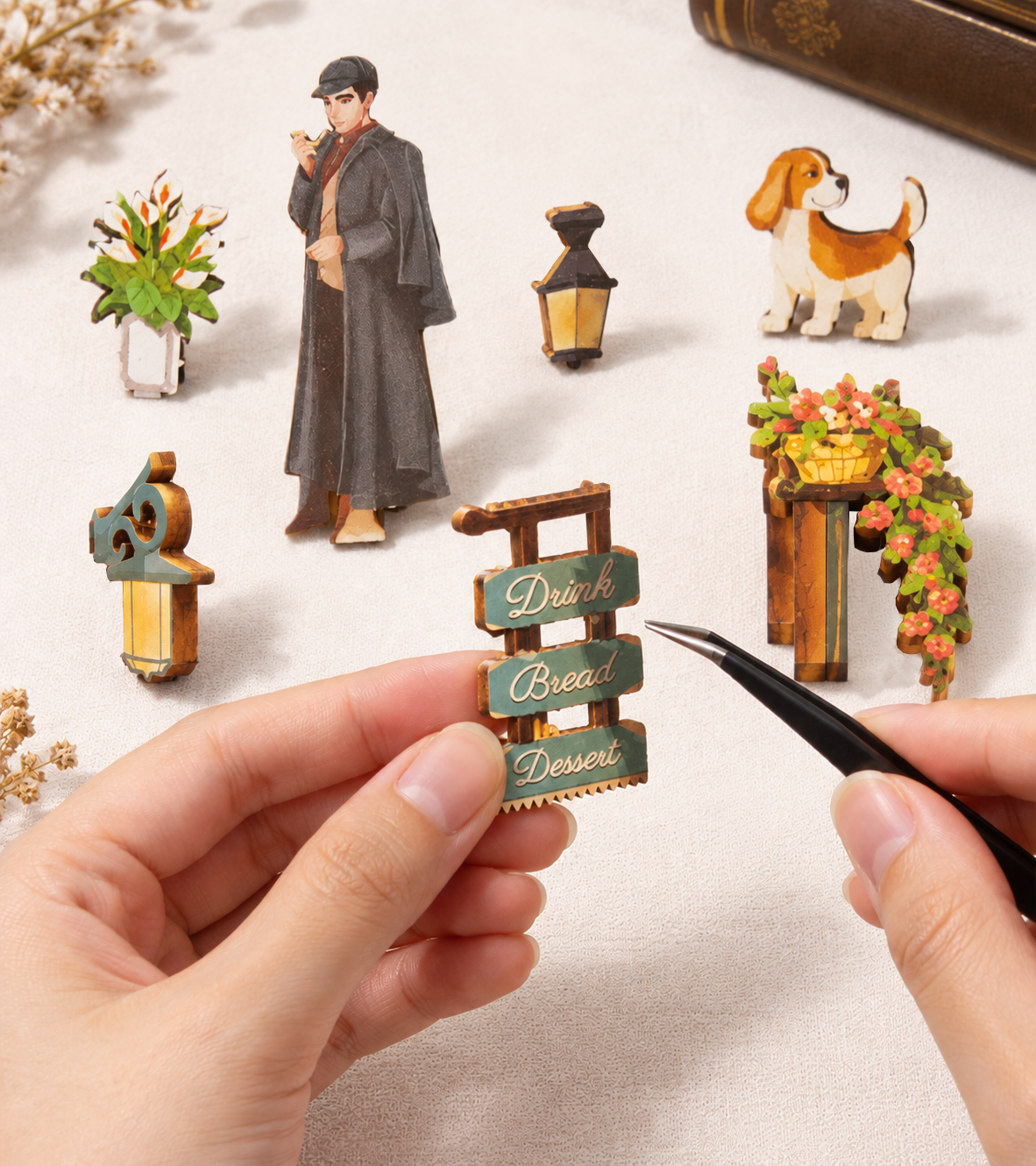 221B Baker Street DIY Book Nook Kit build detail