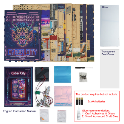 Cyber City DIY Book Nook Kit -Two Lighting Effects - Human Body Sensing Switch & Touch Switch -Book Nook World