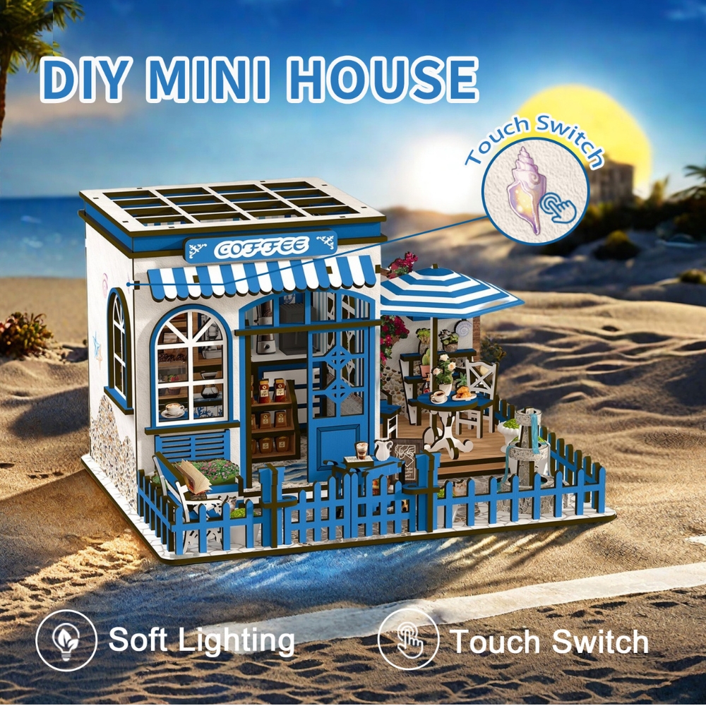 Santorini Sun Coffee DIY Mini House Kit | DIY Miniature Kit-Book Nook World