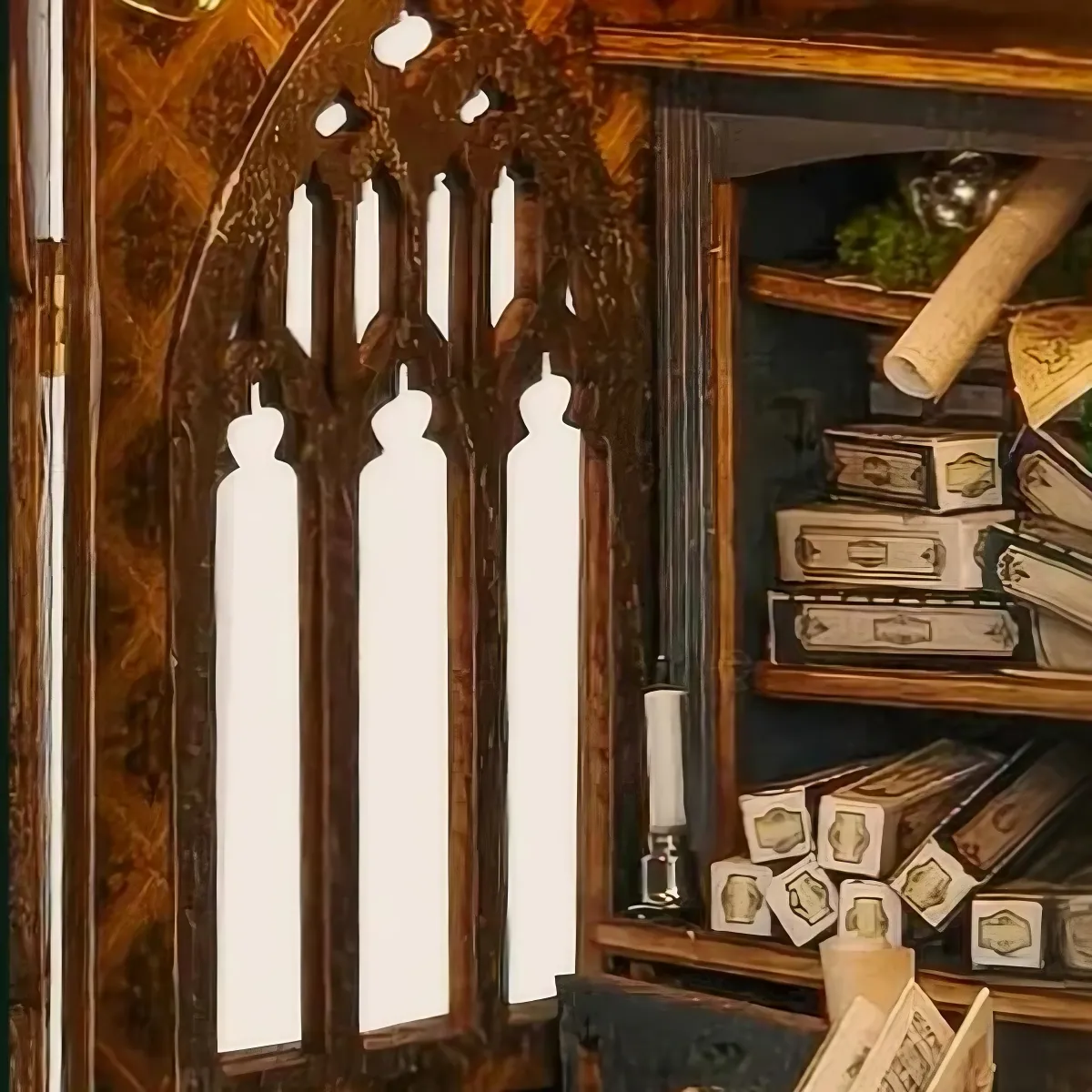 Gothic Hollow Carved Side Window Scene Decor