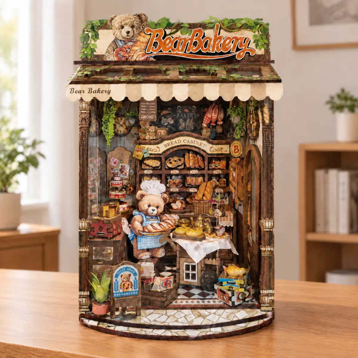 Bear Bakery DIY Book Nook Kit with lights off