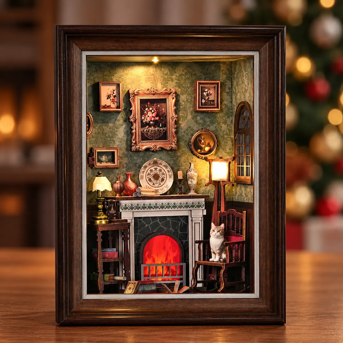 Fireplace Story Frame Kit｜3-in-1 Puzzle Kit with lights on