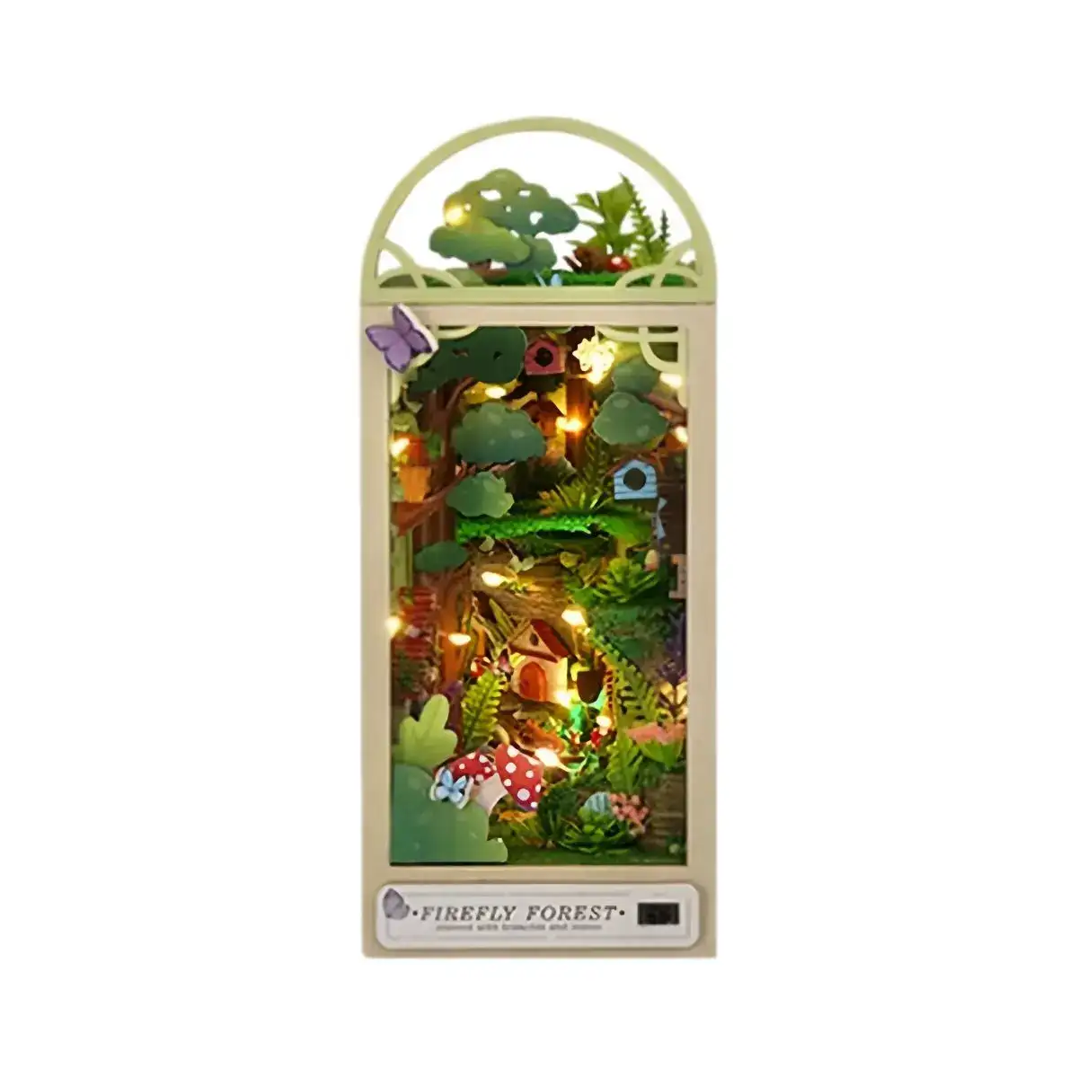 Firefly Forest DIY Book Nook Kit with miniature trees, fairy lights, and enchanting woodland design for creative home decor.