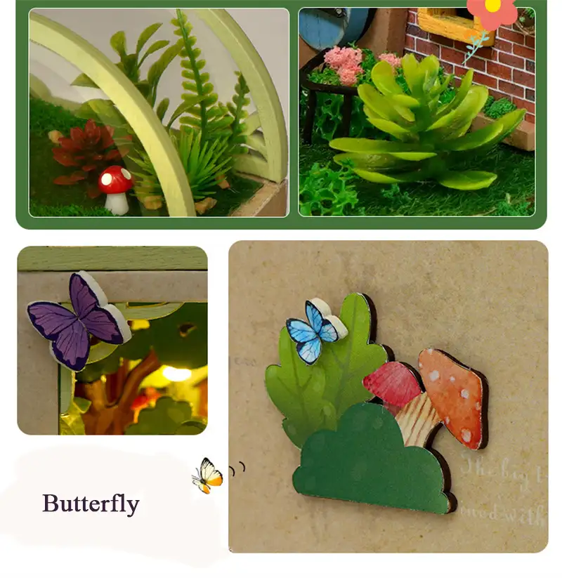 Firefly Forest DIY Book Nook Kit with miniature trees, fairy lights, and enchanting woodland scene for bookshelf decor.
