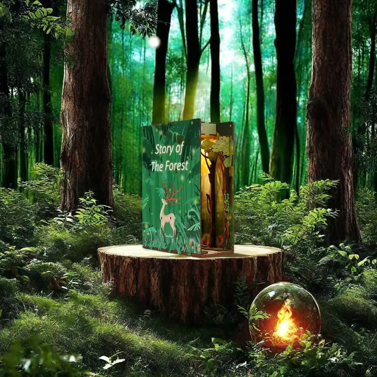 DIY Book Nook Kit featuring a whimsical forest scene, perfect for creating enchanting bookshelf displays.