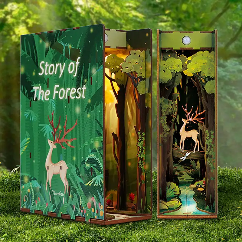 DIY Book Nook Kit featuring a whimsical forest scene, perfect for creative home decor and book lovers.