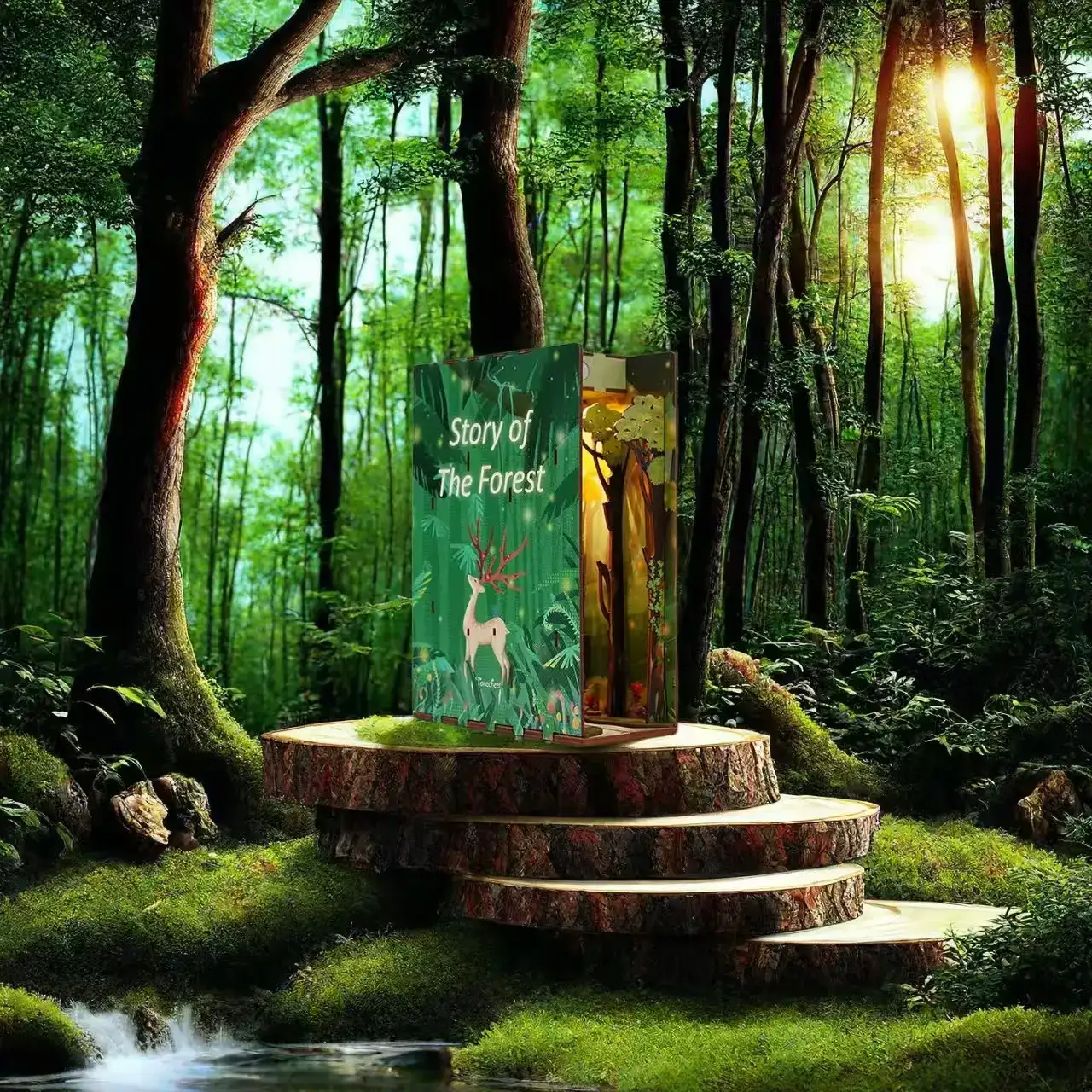 Story of The Forest DIY Book Nook Kit with miniature trees, cozy reading space, and intricate details for creative decor.