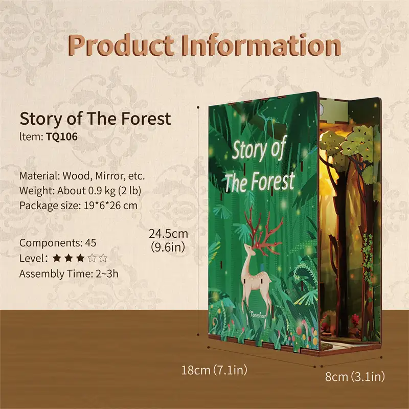 Story of The Forest DIY Book Nook Kit with detailed woodland scenery, miniature trees, and cozy reading space design.