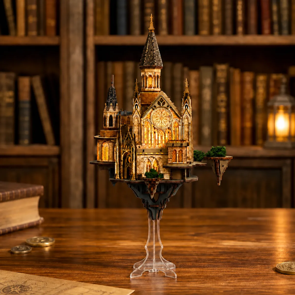 Glen Sky Citadel DIY Miniature Castle Kit with lights on