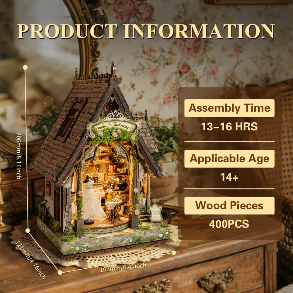 Dream Dress Studio DIY miniature kit product specifications and assembled size