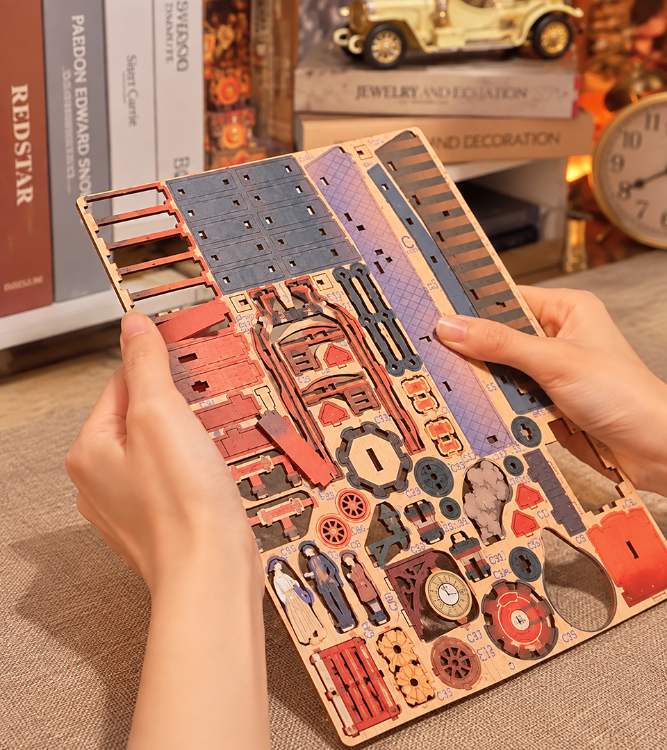 Bouwdetail van De Steam Age DIY Boekenhoek Kit