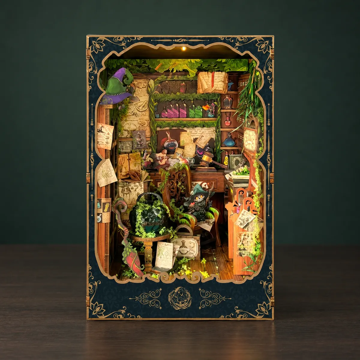 Alchemy Diary DIY Book Nook Kit with lights on