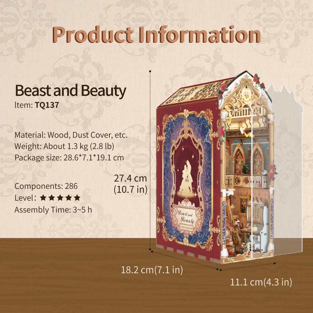 The kit typically includes around 286 pre-cut wood pieces and a dust cover.