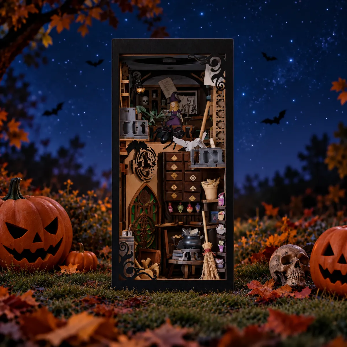 The Monster's House | DIY Book Nook Kit with lights off