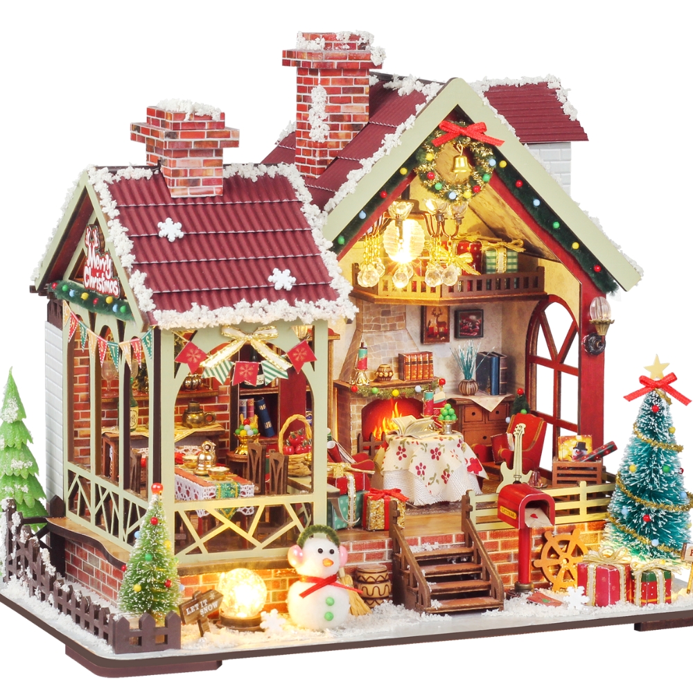 Warm Christmas Lodge Mini House Kit l DIY Miniature Kit-Book Nook World