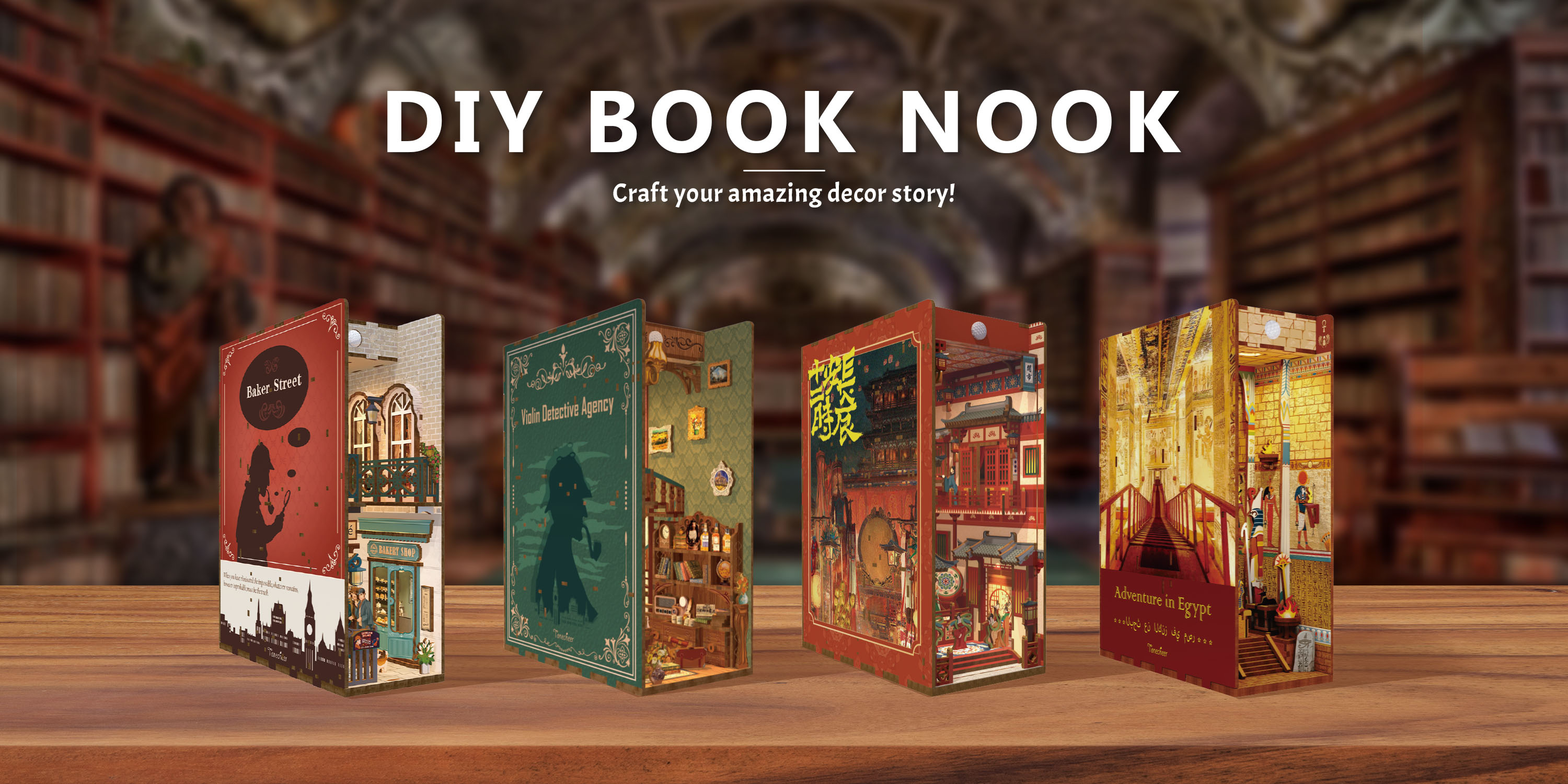 DIY Book Nook Kit 3D Wooden Puzzle Bookshelf Insert Decor with Sensor swGMR