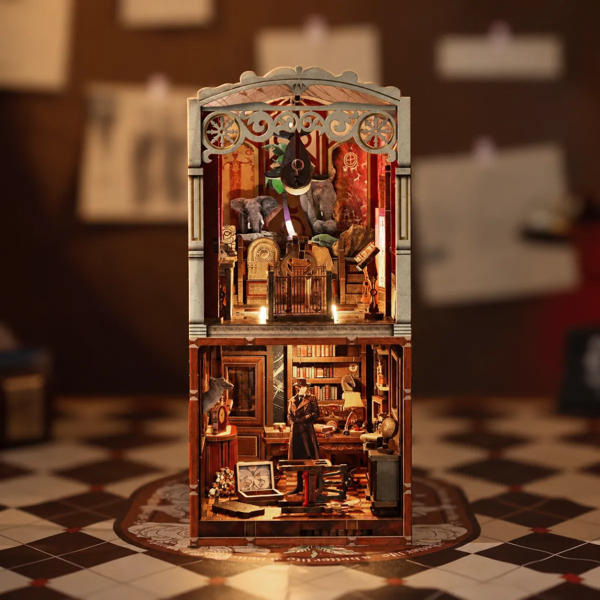 Detective Series - The Museum Mystery DIY Book Nook Kit with lights on