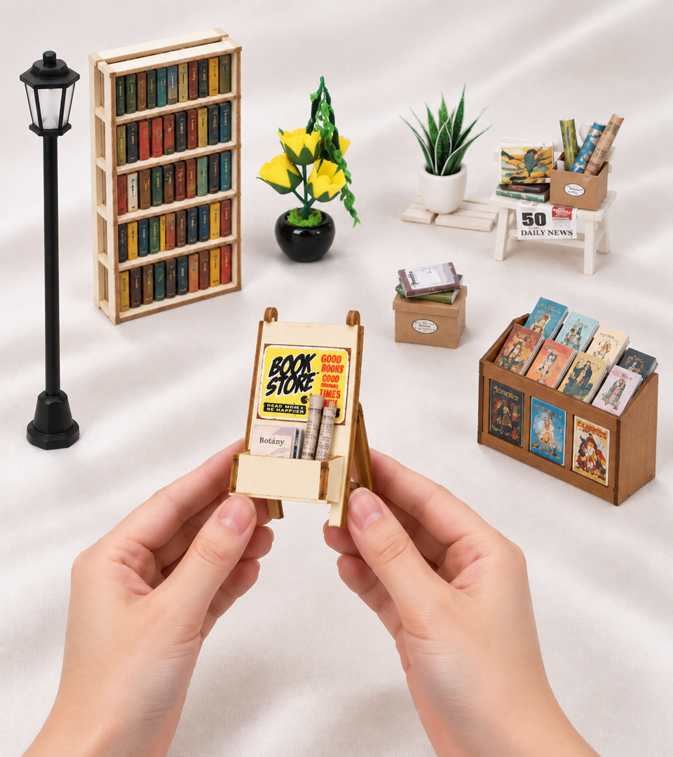 Bouwdetail van De Boekwinkel DIY Miniatuurset