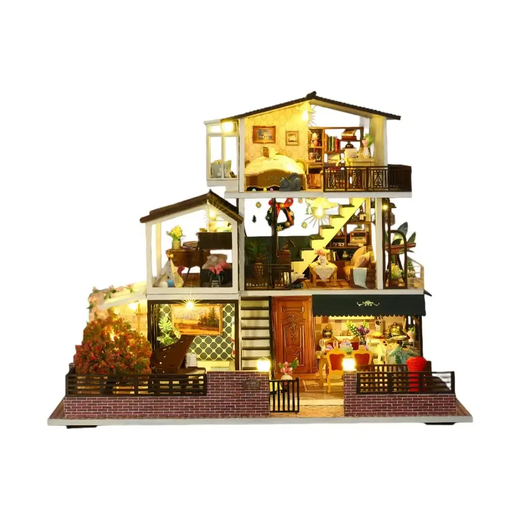 Bouwdetails van Tijdloze Elegant Villa DIY Miniatuur Poppenhuis Kit