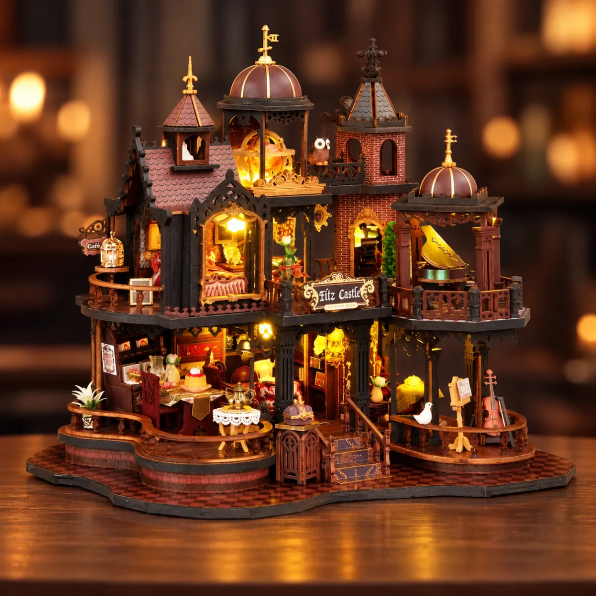 Edinburgh Castle DIY Mini House Kit l DIY Miniature Kit with lights on