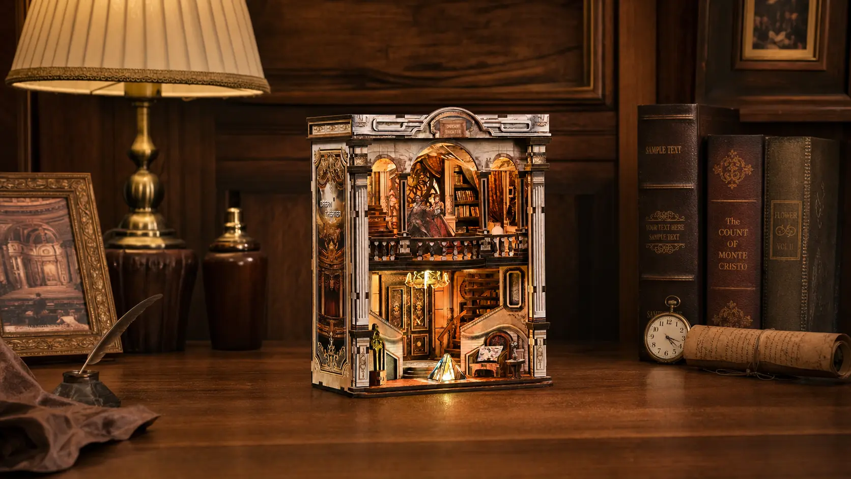 A tiny grand theater, holding silent tales and elegant glow