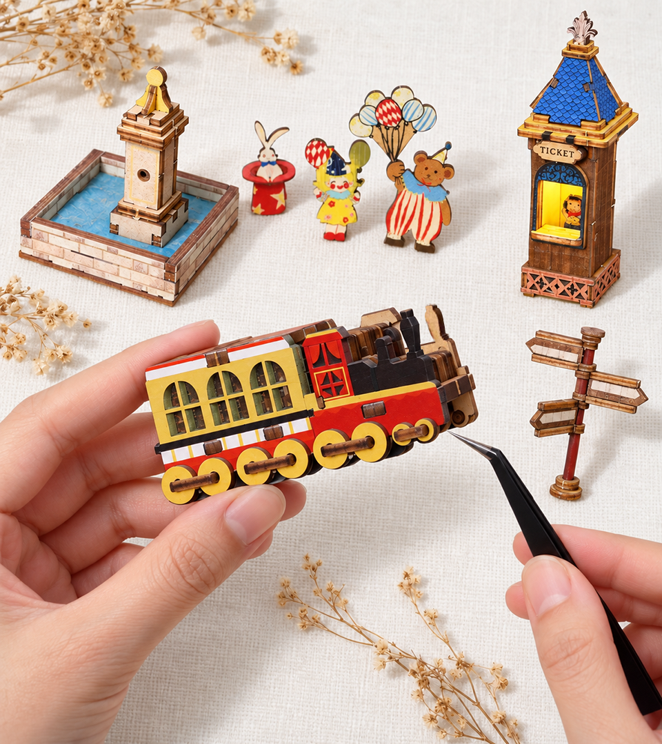 Dettaglio di montaggio di Kit di Architettura Miniaturizzata DIY Castello di Annecy ｜ Puzzle Meccanici in Legno 3D