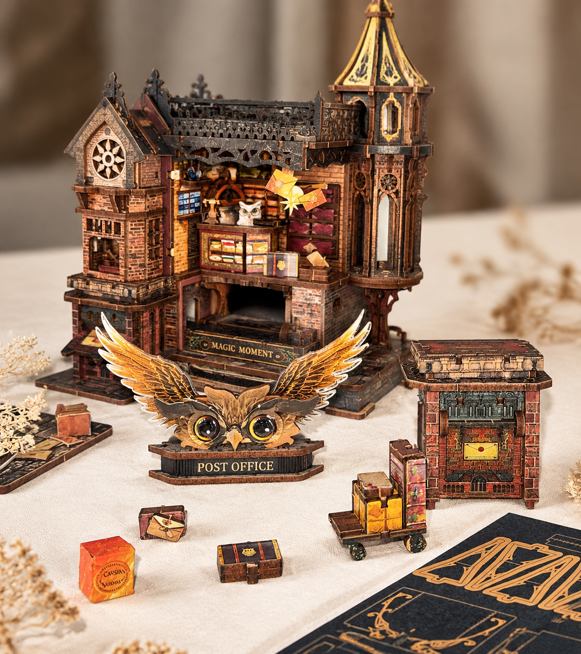 Owl Post Office DIY Miniature Kit | Light-Up Diorama with Sound & Moving Gears build detail