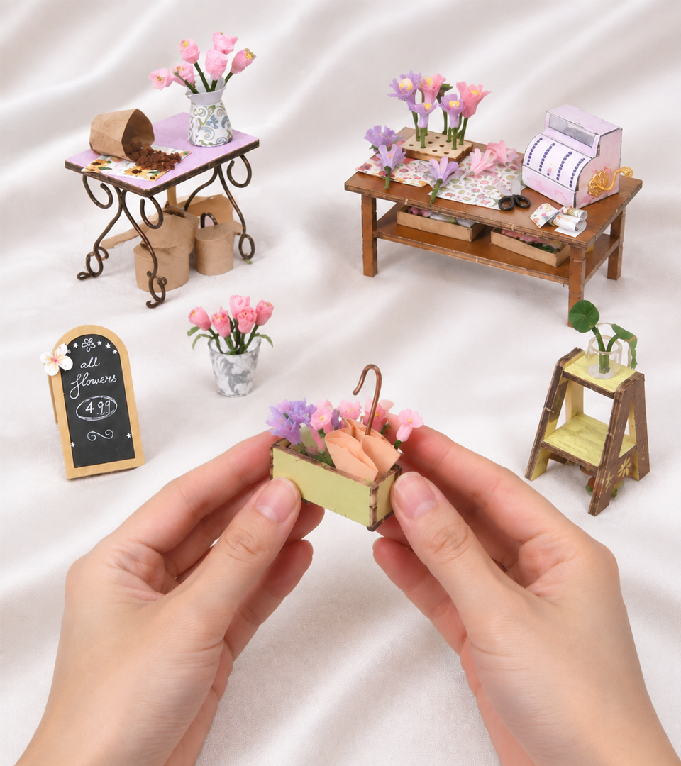 Bouwdetail van Miniatuur bloemenboetiek doe-het-zelfpakket
