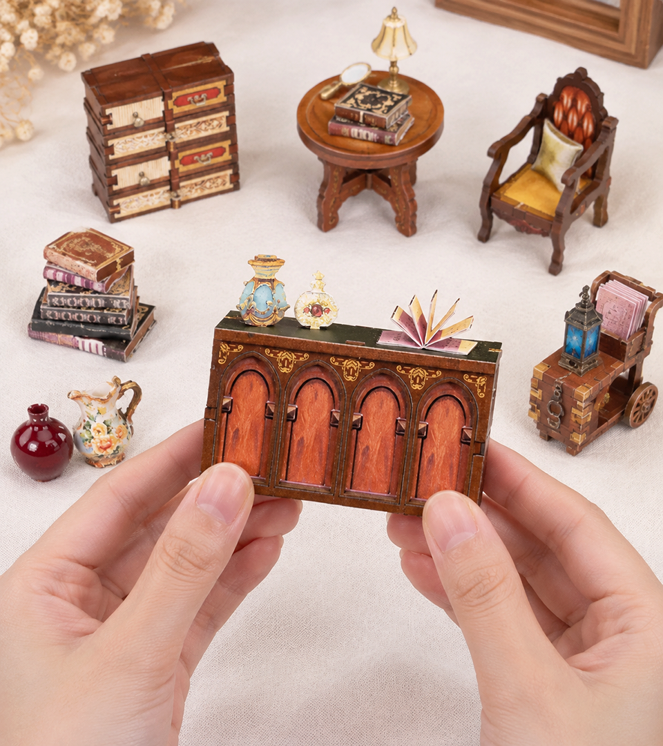 Bouwdetail van Oude en elegante boeken doe-het-zelf miniatuurset