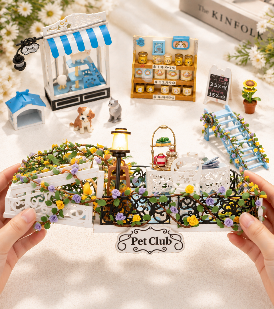 Bouwdetail van De Pet Club DIY miniatuurset