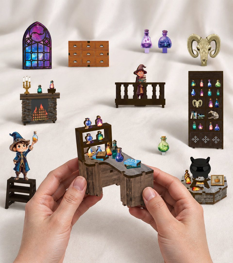 Bouwdetail van Magische Serie: Alchemy Master DIY Boekenhoekset