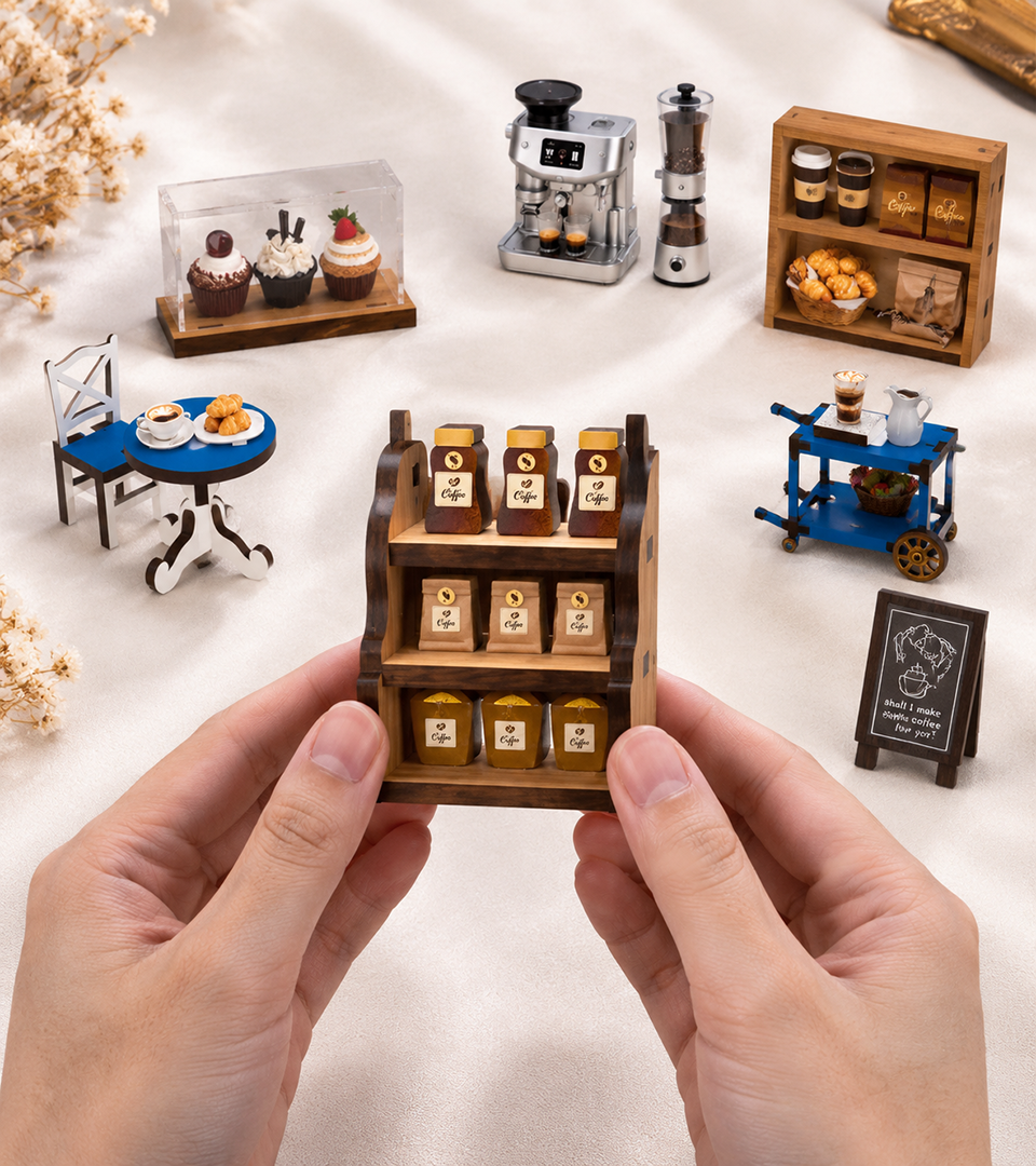 Bouwdetail van Santorini Sun Coffee DIY Mini Huis Kit | DIY Miniatuur Kit
