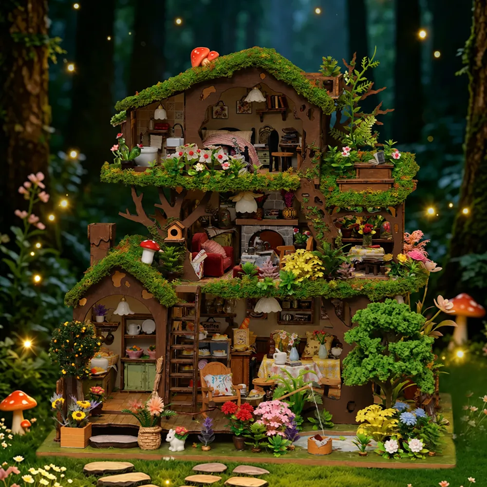 Time Treehouse DIY Mini House Kit l DIY Miniature Kit with lights off