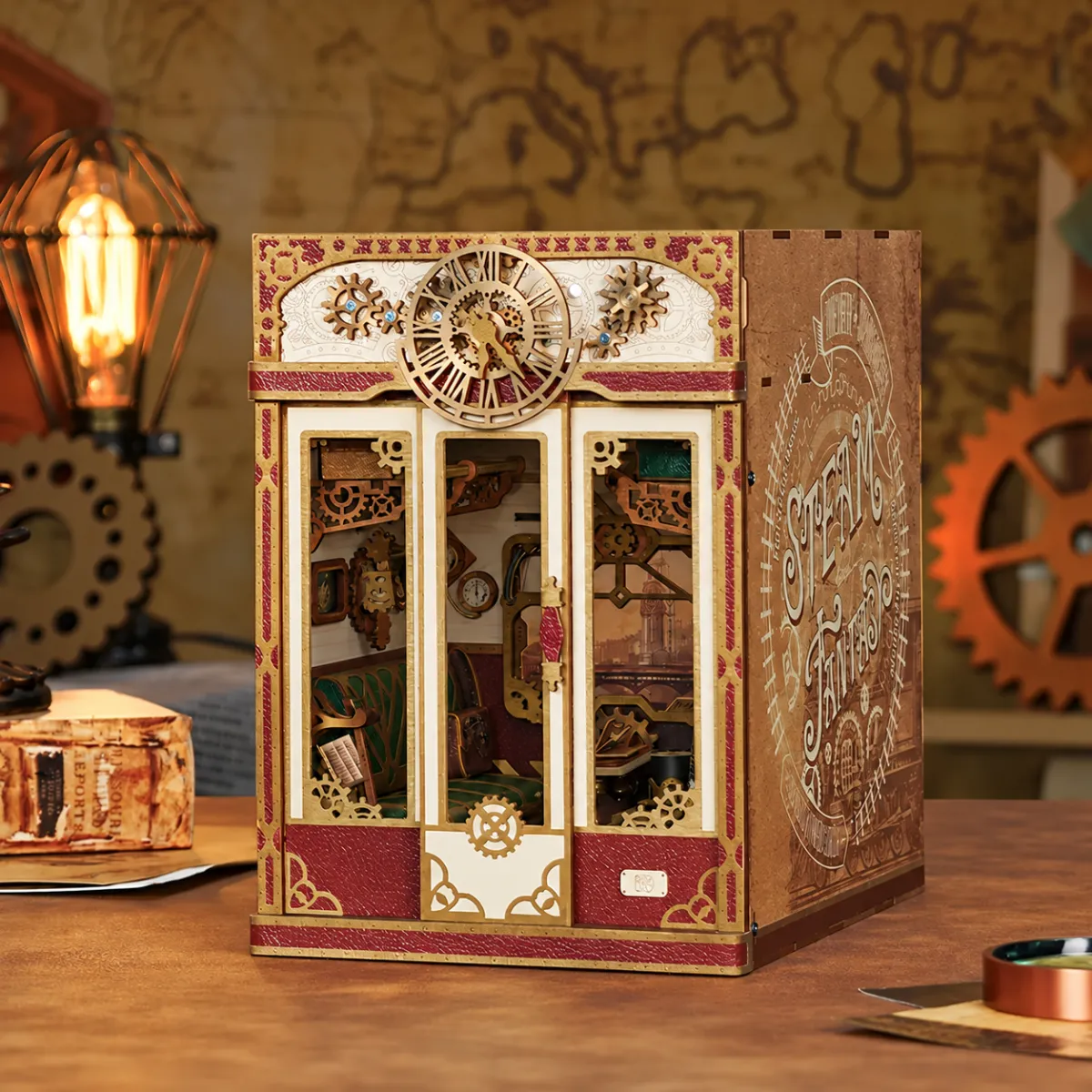 Steam Fantasy Motion Scene DIY Book Nook Kit mit ausgeschaltetem Licht