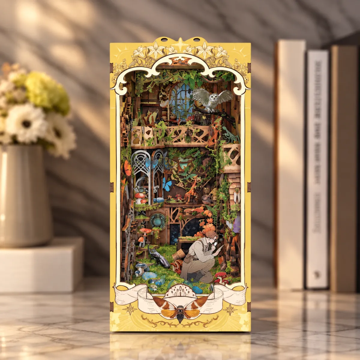 Insect Story DIY Book Nook Kit with lights off
