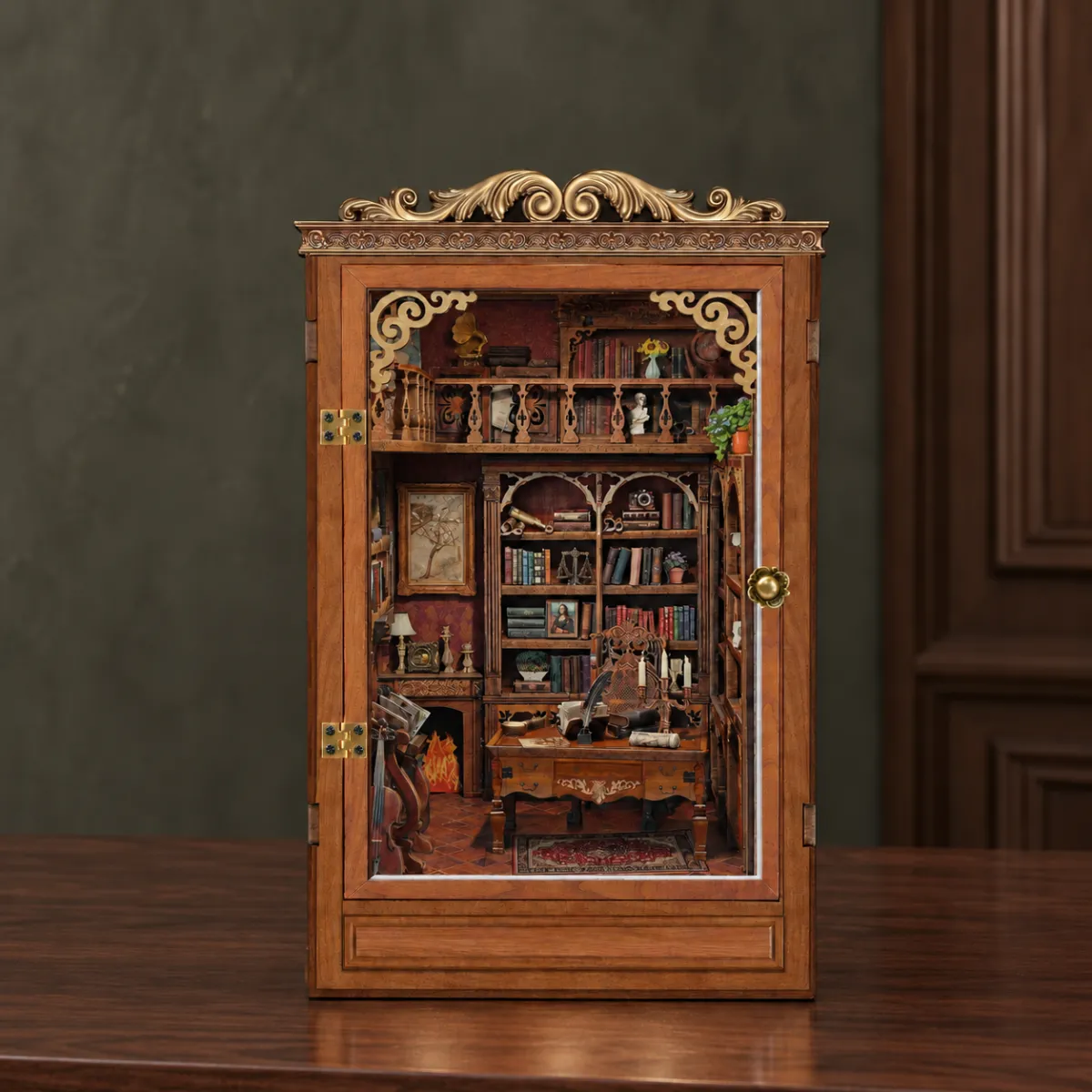 Time Book House DIY Book Nook Kit with lights off