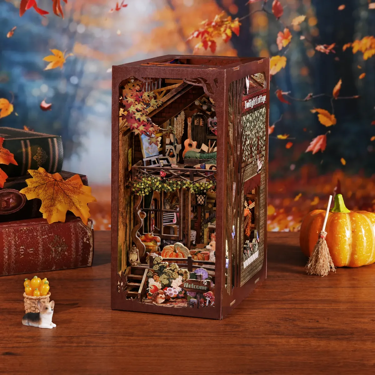 Twilight Cottage DIY Book Nook Kit  with lights off