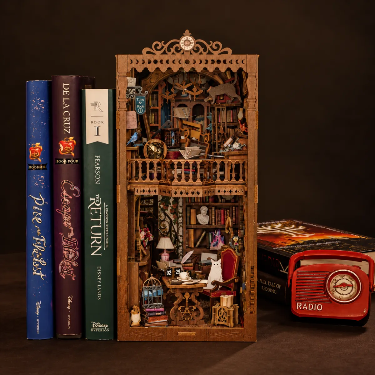 Wonder Library DIY Book Nook Kit with lights off